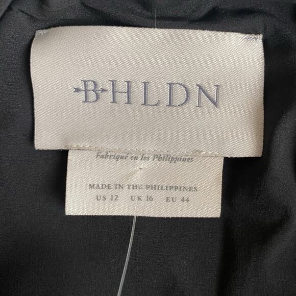 Anthropologie BHLDN‎ Dress ONE SHOULDER Sz 12 Black Slit Cutout Back Midi NEW - Picture 9 of 16